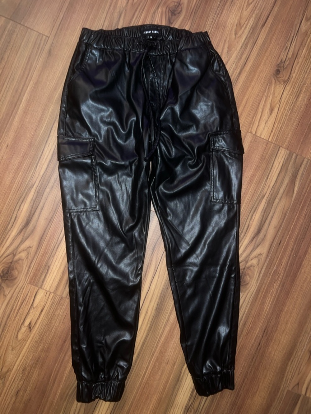 Almost Famous Black Faux Leather Cargo Joggers